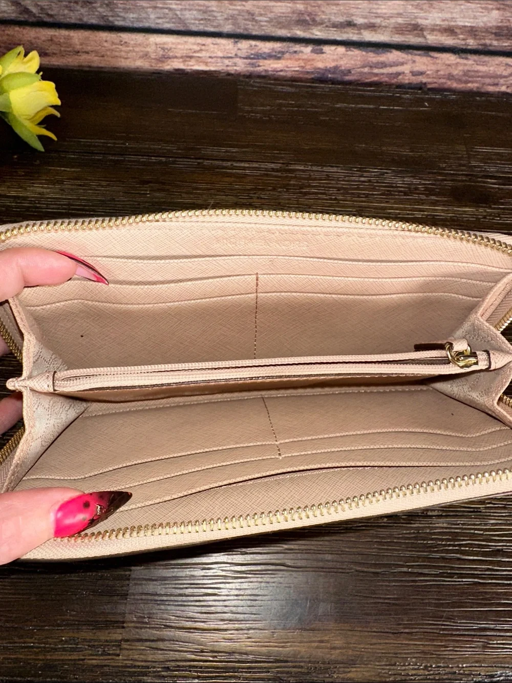 Michael Kors Blush Sand Brown Saffiano Zip-Around Wallet!